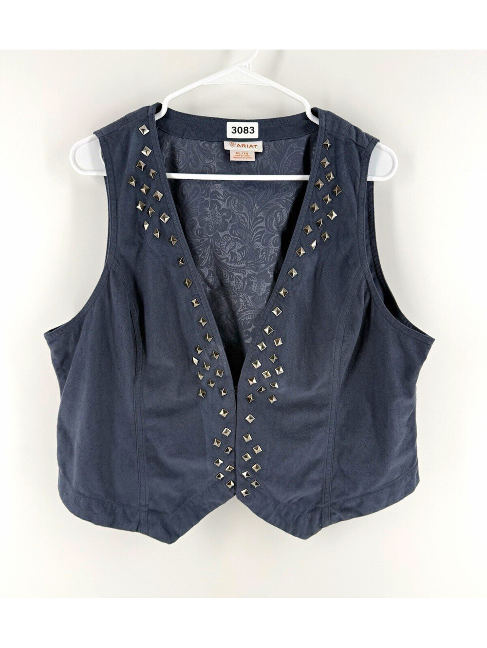 Ariat Women's Gray Studded V-Neck Open Front Lined Vest Polyester/Nylon XL